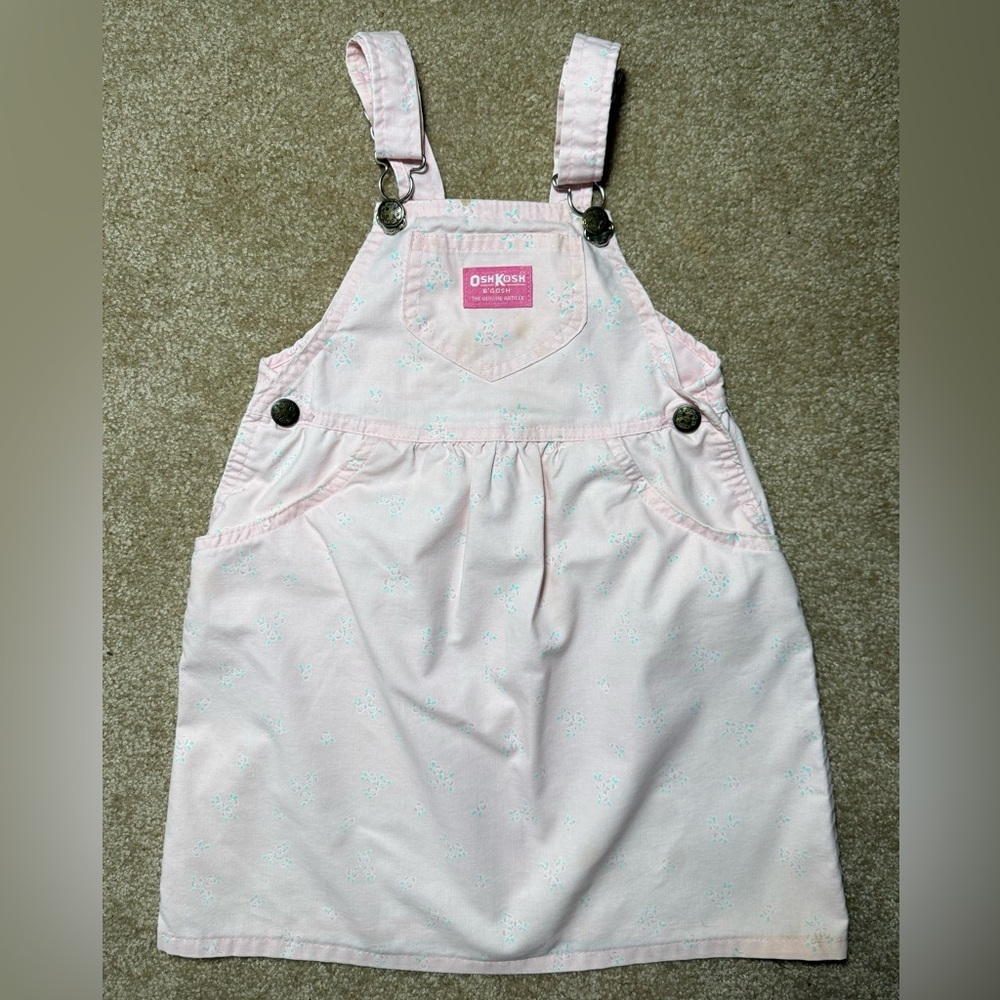 Vintage OshKosh B’gosh Girls Pink Floral Overall‎ Dress Size 6 Made in USA 90s